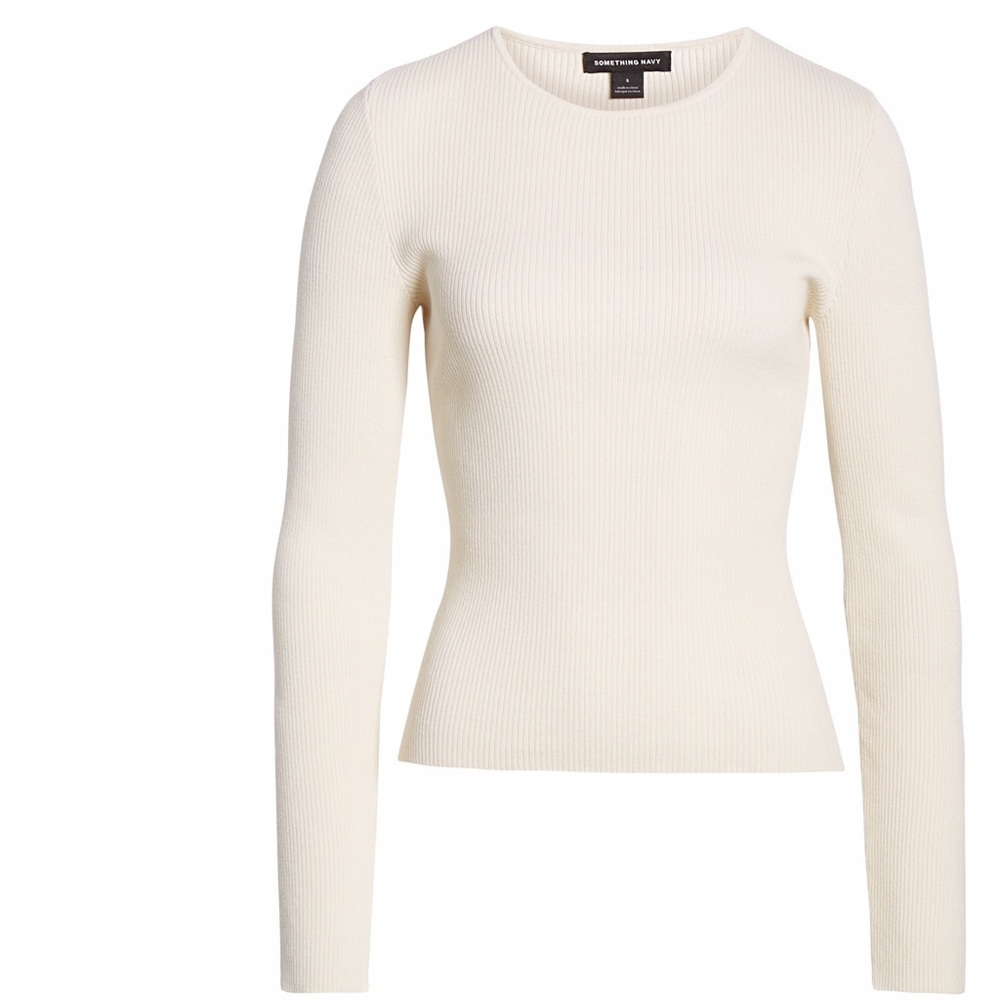 Something Navy Rib Knit Sweater Ivory White Large - Picture 5 of 8